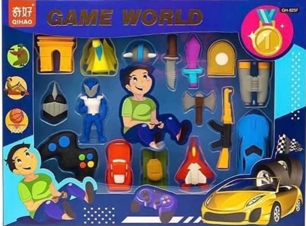     			2345 YESKART -16pcs Set Game World Theme Erasers  for Kids Educational Stationary Kit for Kids, (Multicolor)