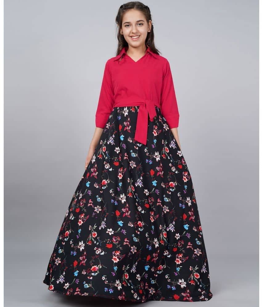 Aarya Designer Crepe Fit And Flare Dress For Girls ( Pack of 1 , Red )