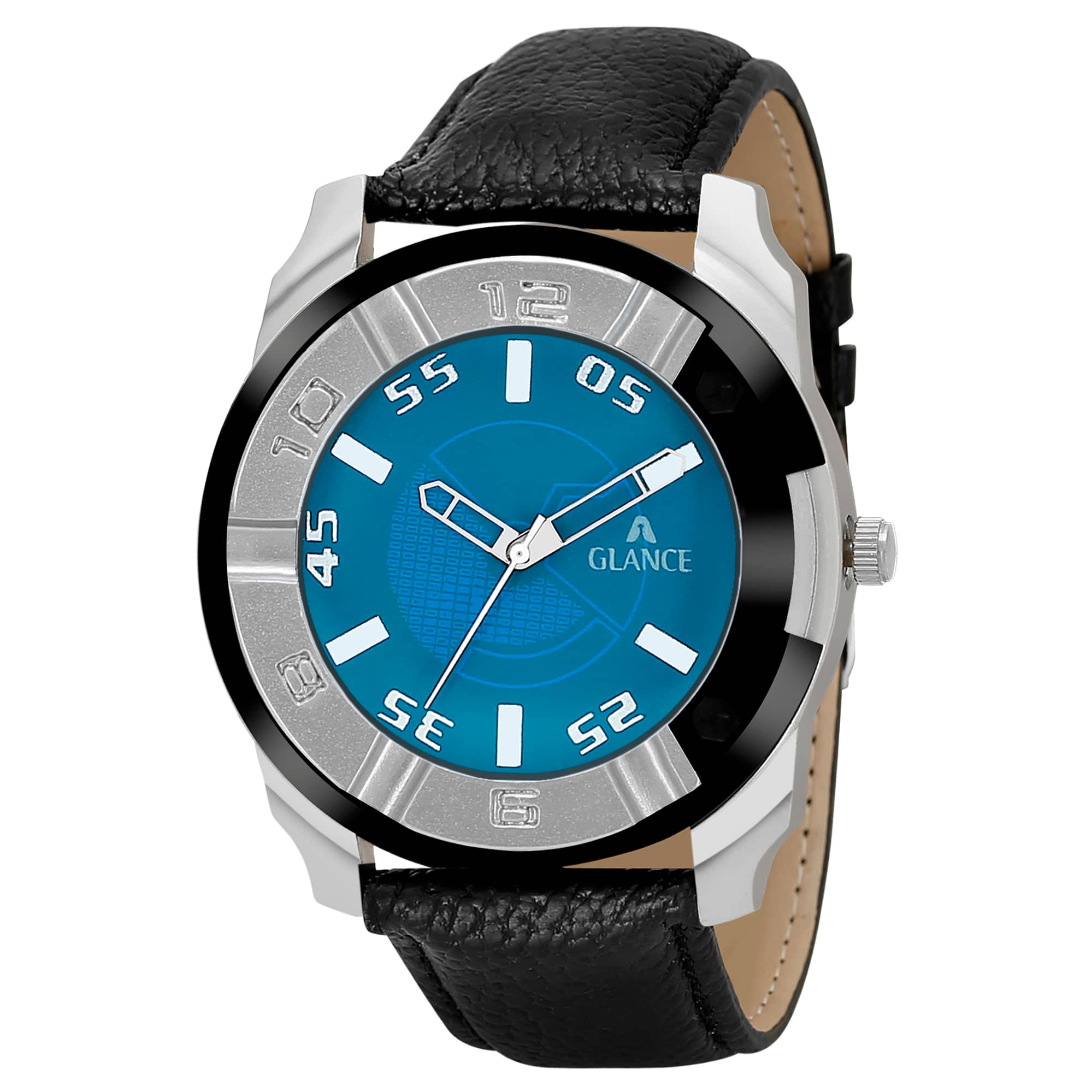 Aglance - Black Leather Analog Men's Watch