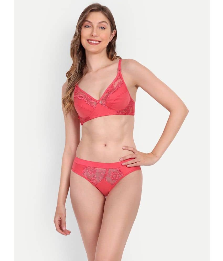 Aprozone Poly Cotton Women's Bra & Panty Set ( Peach ) Lingerie Set