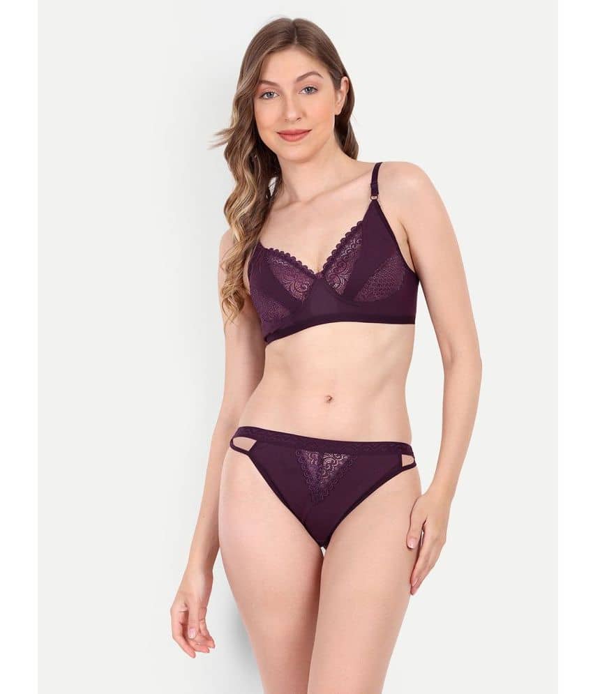 Aprozone Poly Cotton Women's Bra & Panty Set ( Purple ) Lingerie Set