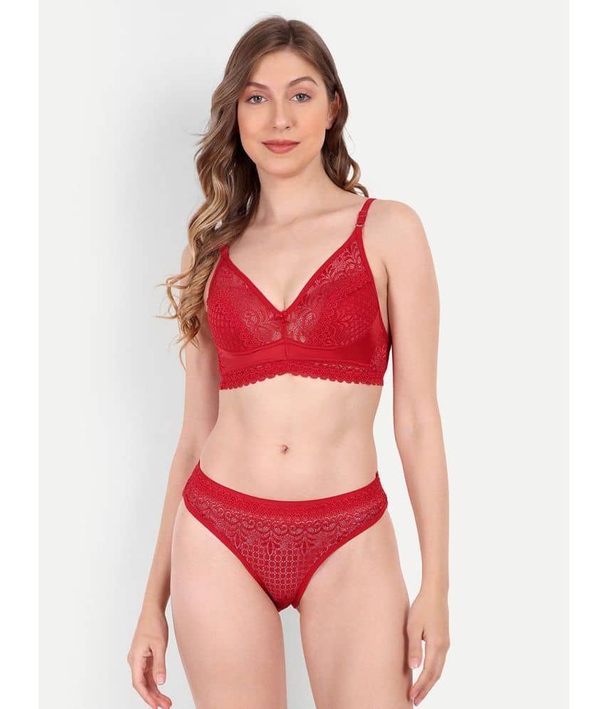 Aprozone Nylon Women's Bra & Panty Set ( Red ) Lingerie Set