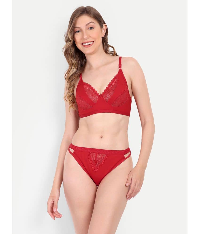Aprozone Poly Cotton Women's Bra & Panty Set ( Red ) Lingerie Set