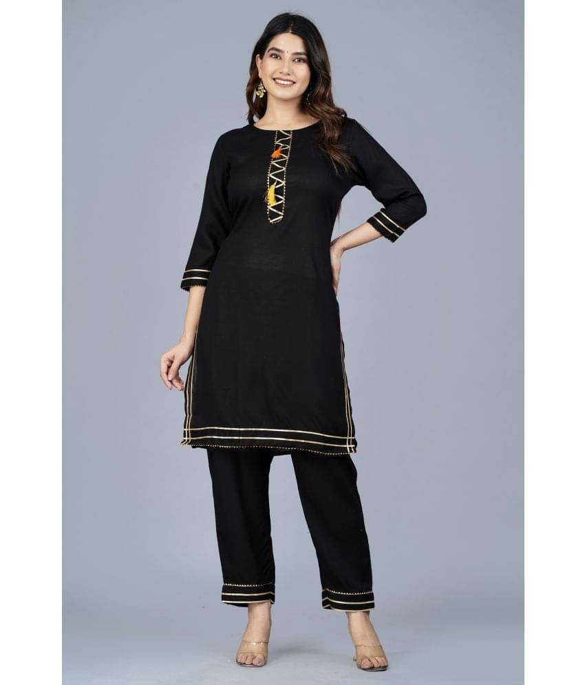 Aurelisa - Black Straight Rayon Women's Stitched Salwar Suit ( Pack of 1 ) Aurelisa - Black Straight Rayon Women's Stitched Salwar Suit ( Pack of 1 )