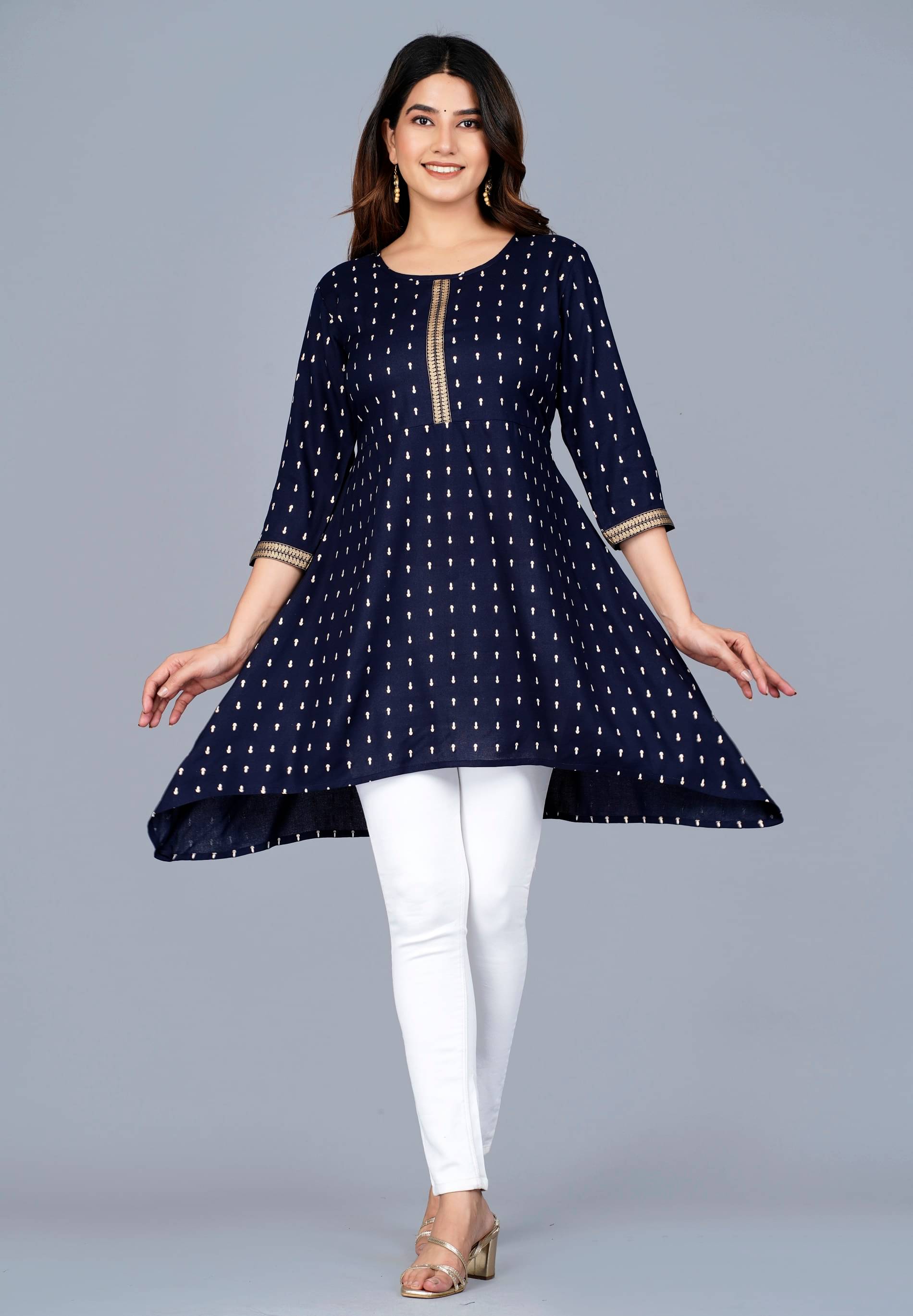 Aurelisa - Blue Rayon Women's Tunic ( Pack of 1 )     			Aurelisa - Blue Rayon Women's Tunic ( Pack of 1 )