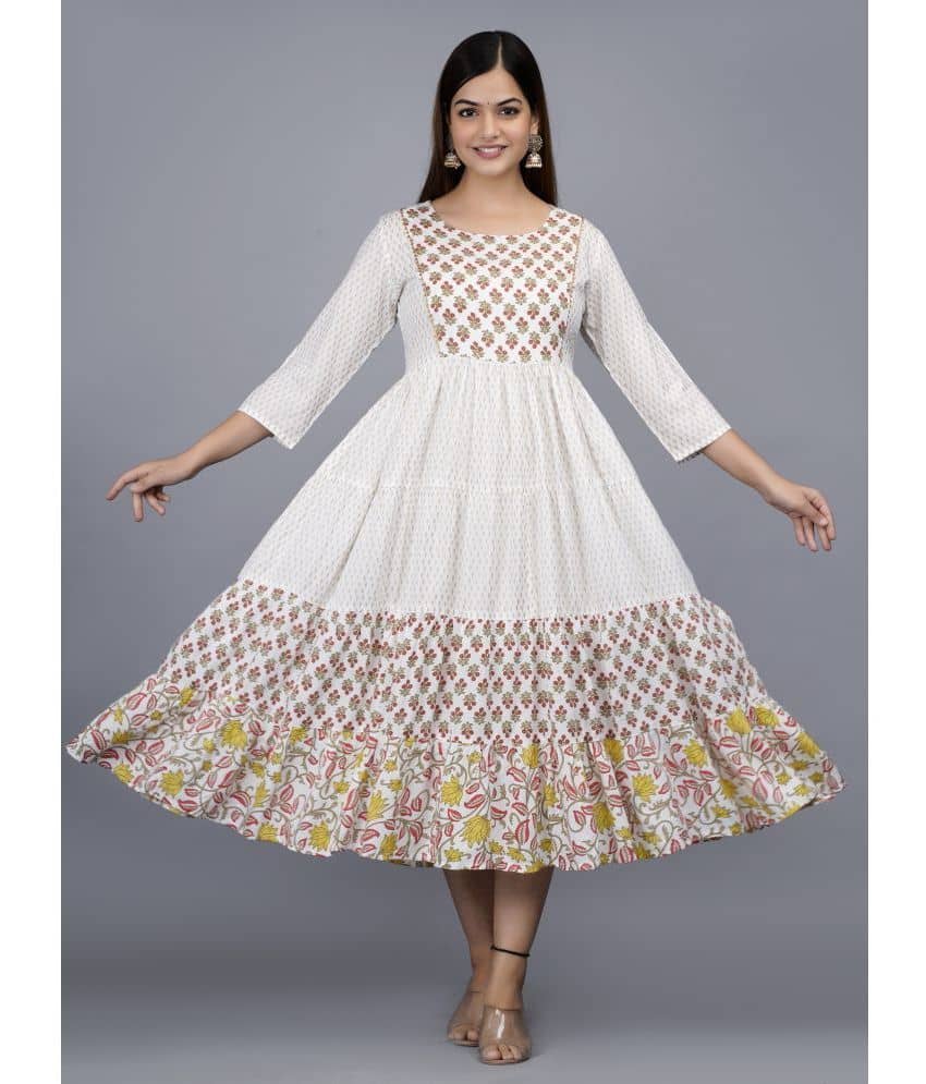 Aurelisa - Off White Rayon Women's Flared Kurti ( Pack of 1 ) - Kurtis, Tunics | Buy online on ZillyBuy