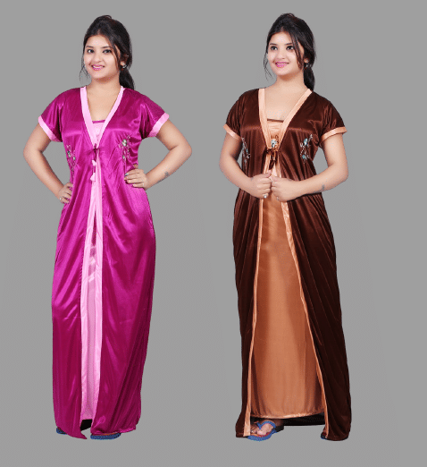 BAILEY SELLS - Pink Satin Women's Nightwear Nighty & Night Gowns ( Pack of 2 ) BAILEY SELLS - Pink Satin Women's Nightwear Nighty & Night Gowns ( Pack of 2 )