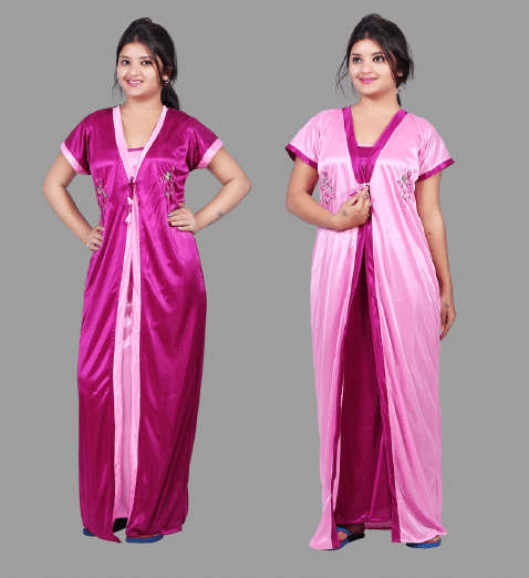BAILEY SELLS - Pink Satin Women's Nightwear Nighty & Night Gowns ( Pack of 2 ) BAILEY SELLS - Pink Satin Women's Nightwear Nighty & Night Gowns ( Pack of 2 )