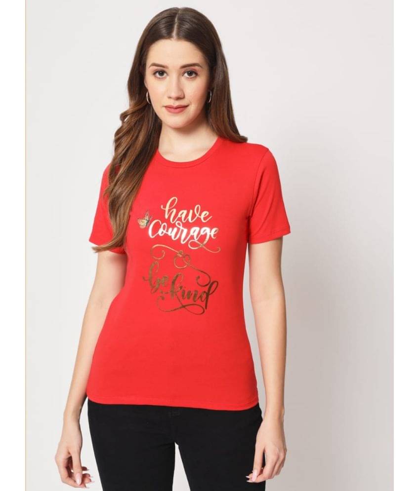 CRAFT AURA Women Cotton Printed Slim Fit Round Neck T-Shirt ( Red )     			CRAFT AURA Women Cotton Printed Slim Fit Round Neck T-Shirt ( Red )