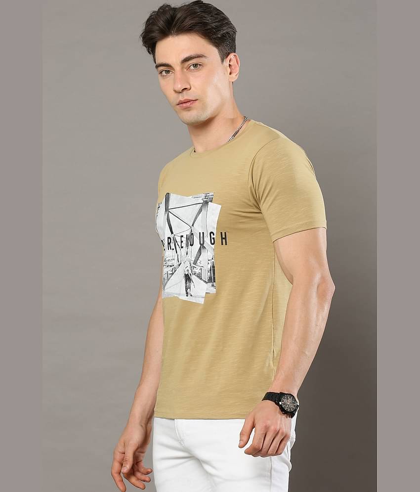 Cool Colors Pack of 1 Cotton Regular Fit Men's T-Shirt ( Beige )