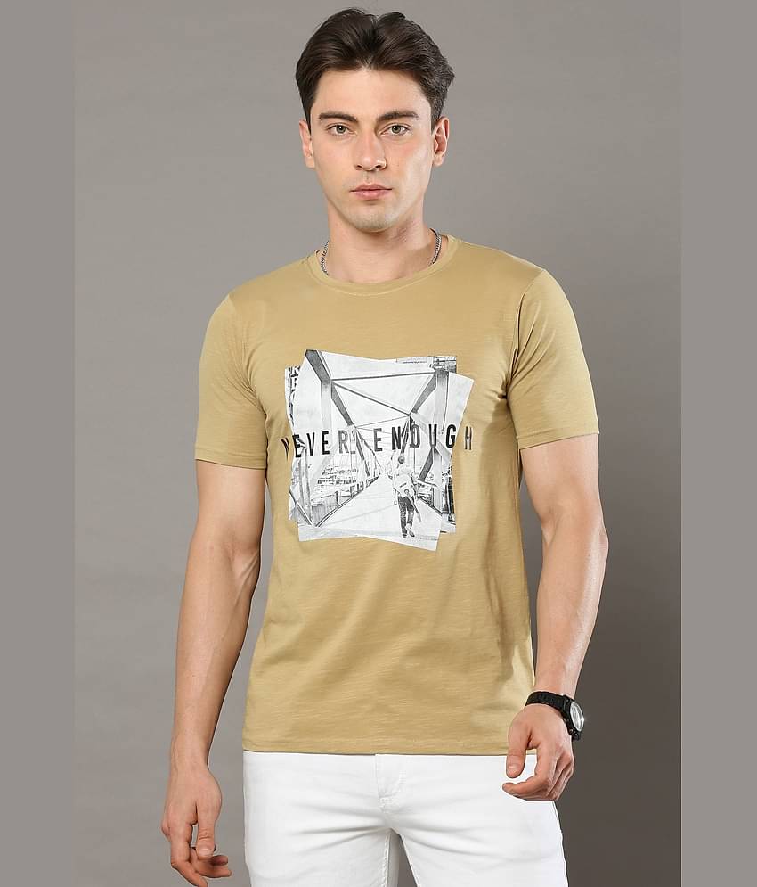 Cool Colors Pack of 1 Cotton Regular Fit Men's T-Shirt ( Beige )