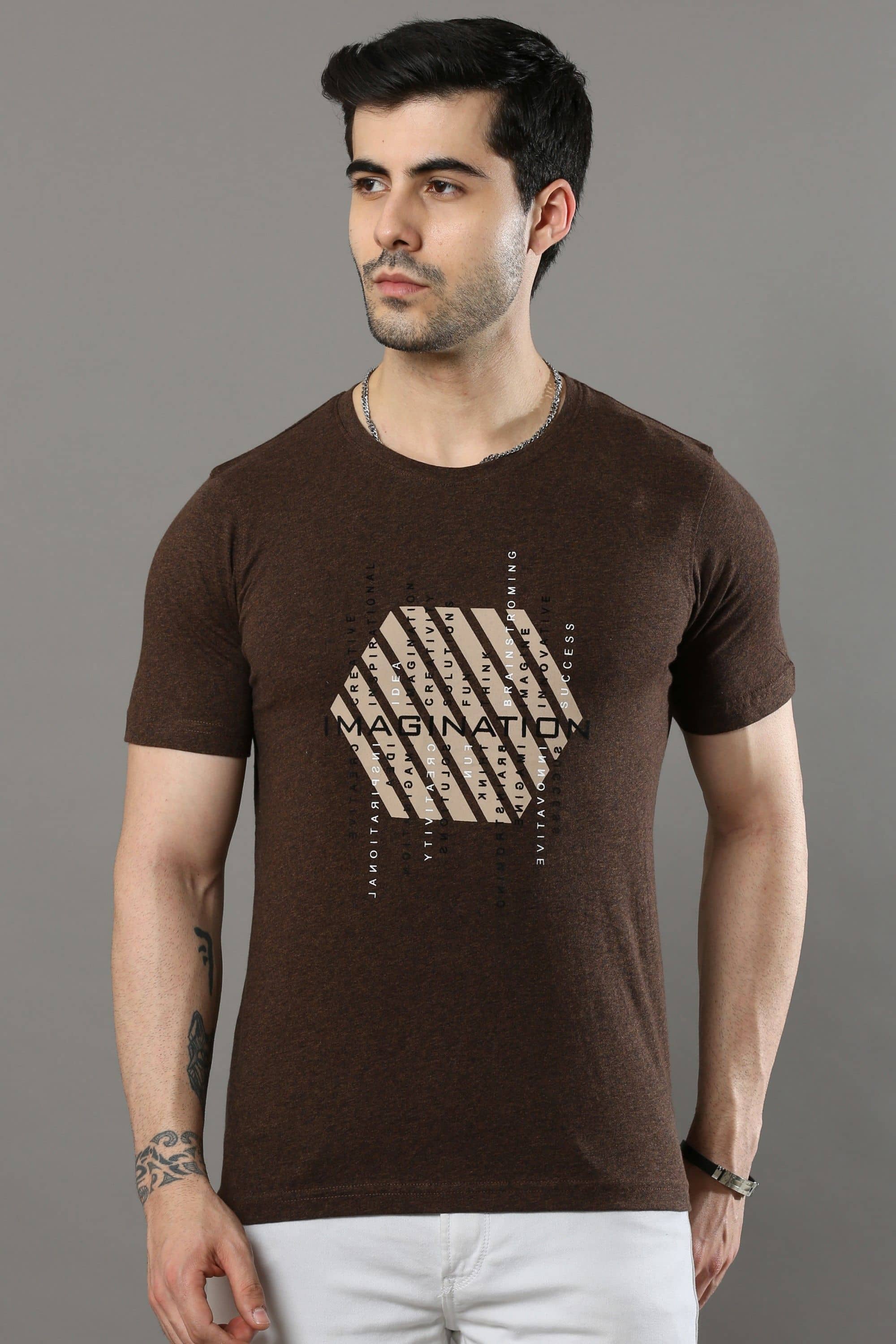 Cool Colors Pack of 1 Cotton Regular Fit Men's T-Shirt ( Brown )