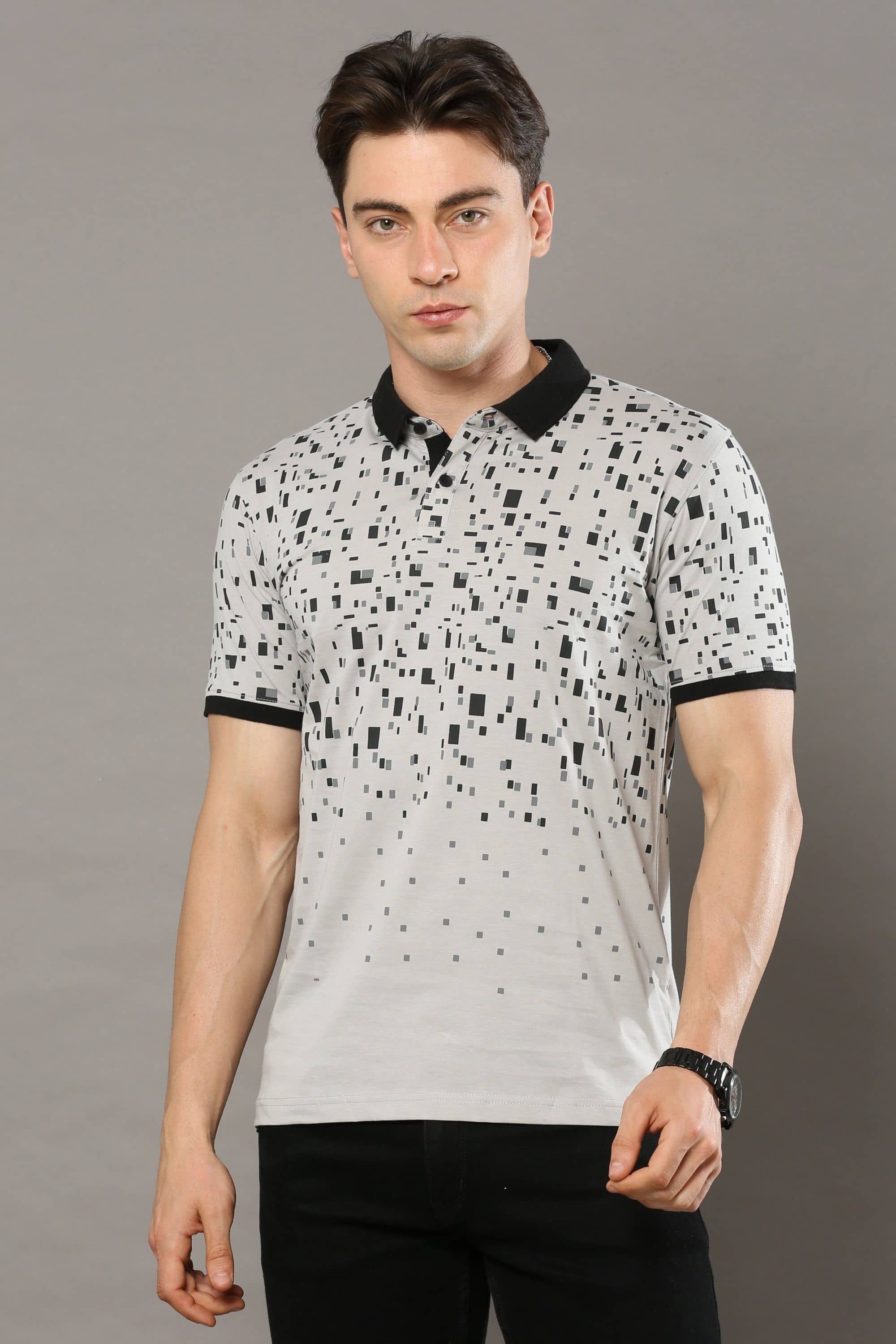Cool Colors Pack of 1 Cotton Regular Fit Printed Half Sleeves Men's Polo T Shirt ( Grey )