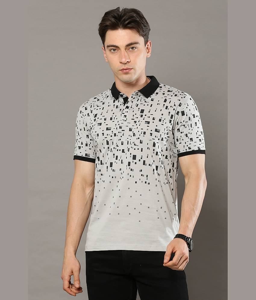Cool Colors Pack of 1 Cotton Regular Fit Printed Half Sleeves Men's Polo T Shirt ( Grey )