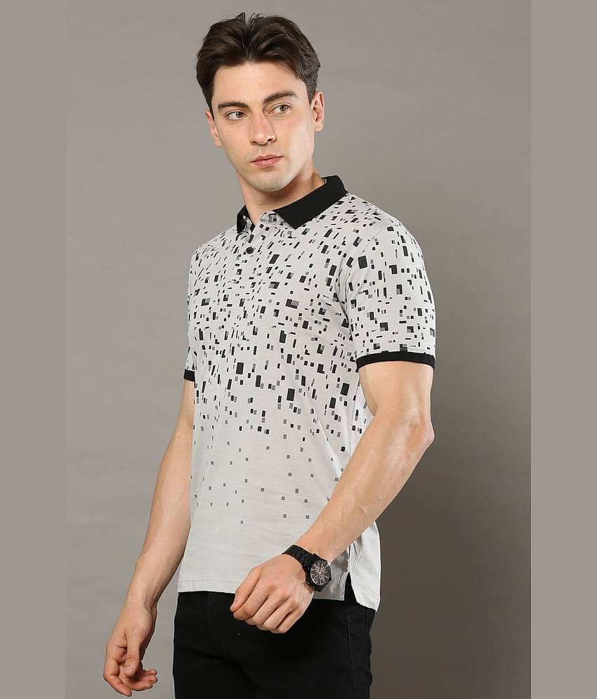 Cool Colors Pack of 1 Cotton Regular Fit Printed Half Sleeves Men's Polo T Shirt ( Grey )