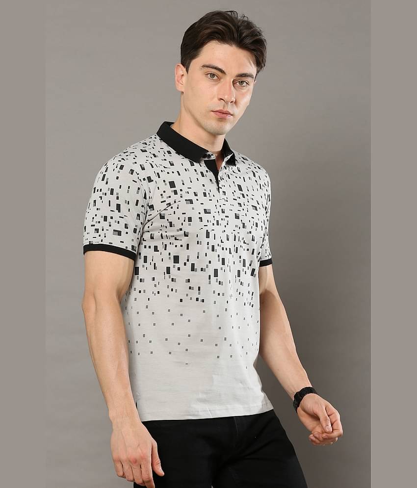 Cool Colors Pack of 1 Cotton Regular Fit Printed Half Sleeves Men's Polo T Shirt ( Grey )