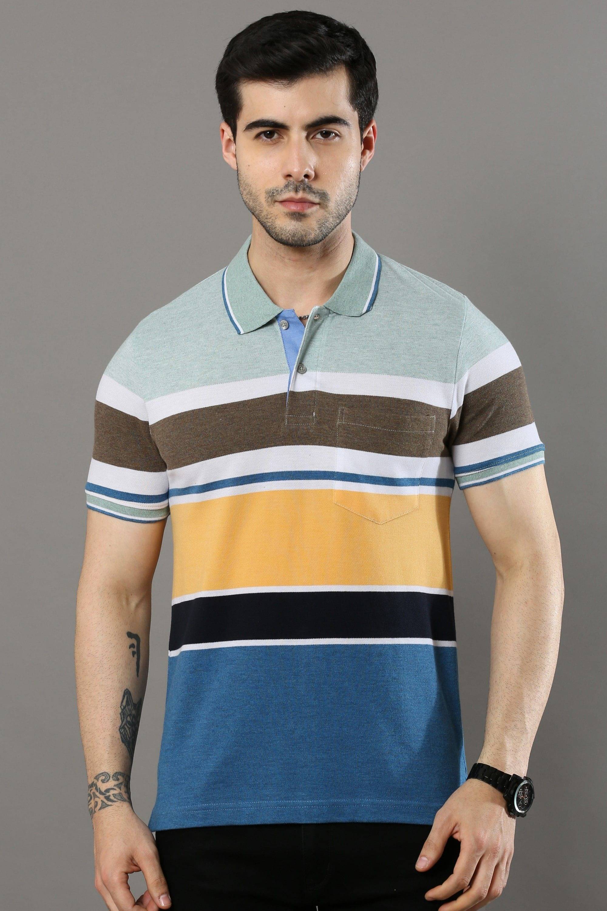 Cool Colors Pack of 1 Cotton Regular Fit Striped Half Sleeves Men's Polo T Shirt ( Olive )     			Cool Colors Pack of 1 Cotton Regular Fit Striped Half Sleeves Men's Polo T Shirt ( Olive )