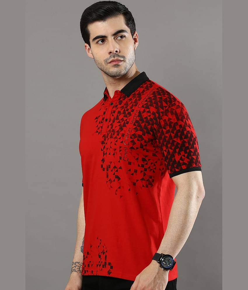Cool Colors Pack of 1 Cotton Regular Fit Printed Half Sleeves Men's Polo T Shirt ( Red )