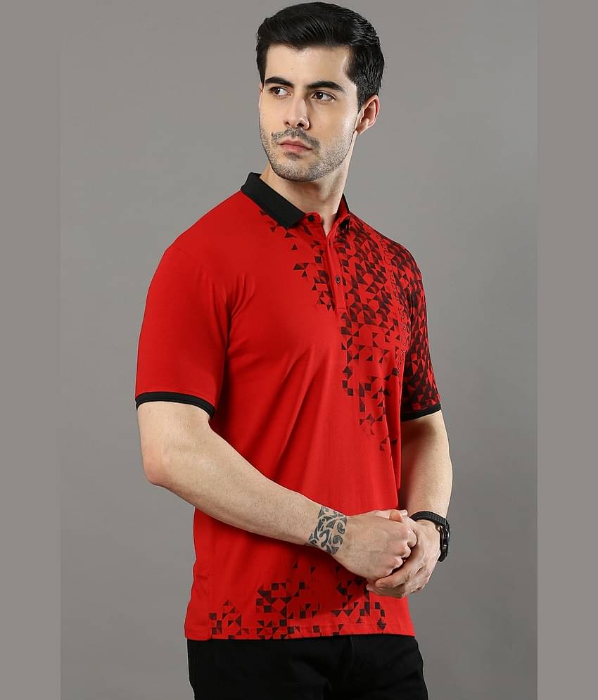 Cool Colors Pack of 1 Cotton Regular Fit Printed Half Sleeves Men's Polo T Shirt ( Red )