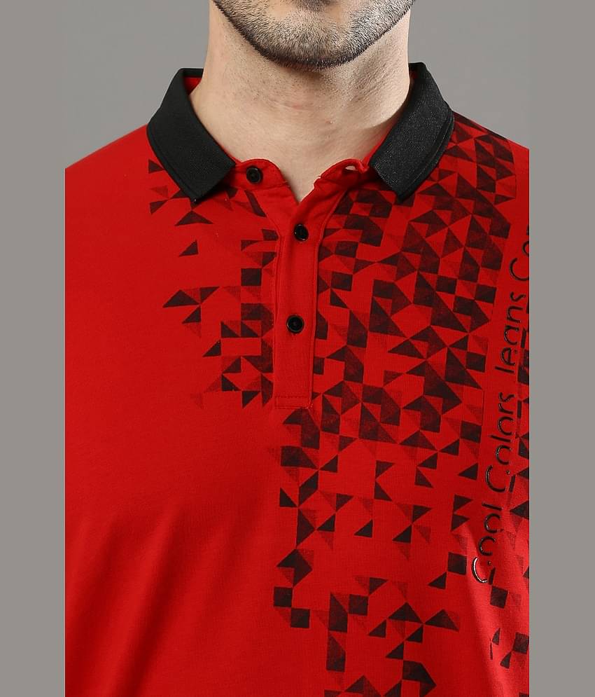 Cool Colors Pack of 1 Cotton Regular Fit Printed Half Sleeves Men's Polo T Shirt ( Red )