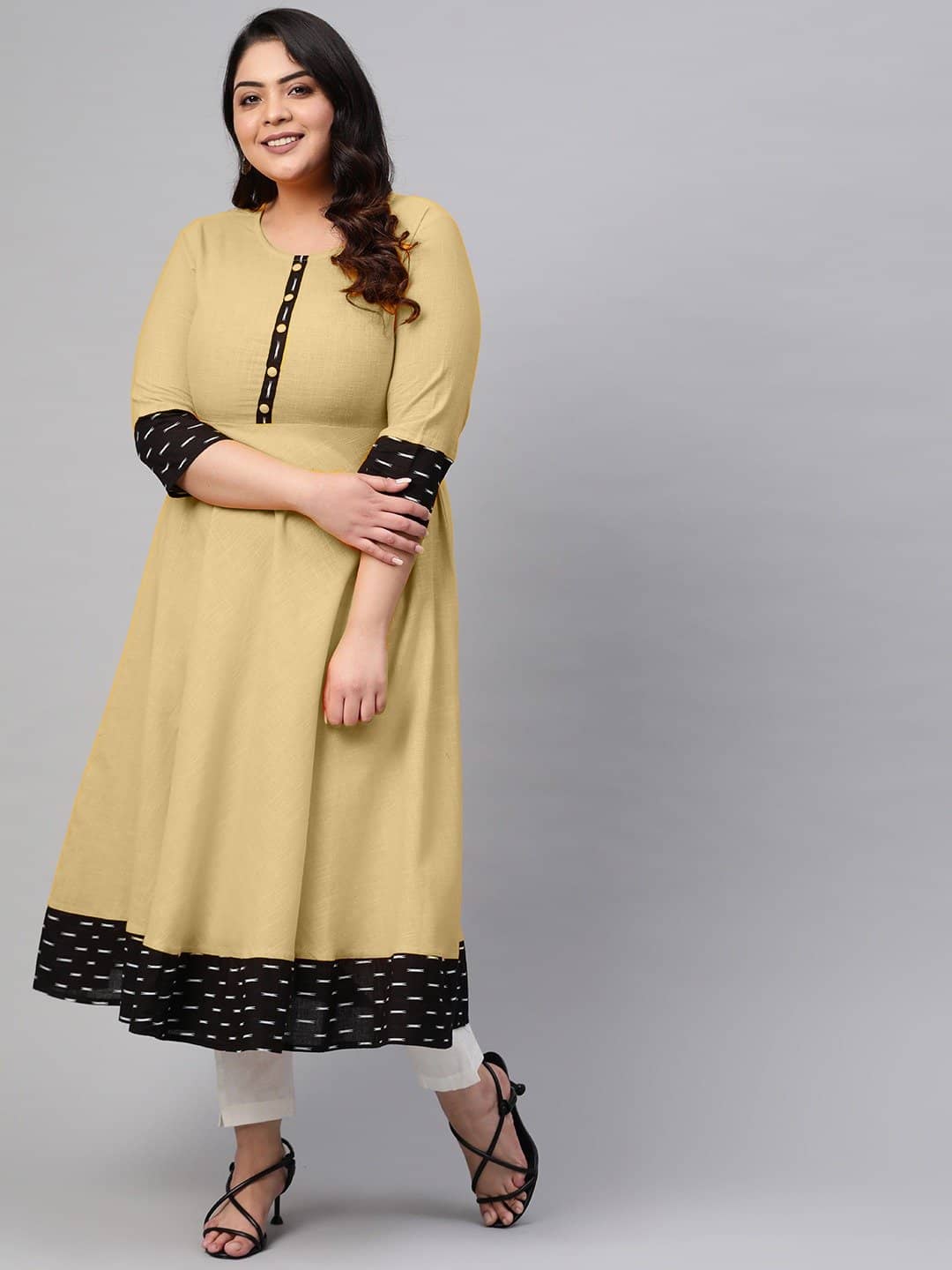 Estela - Beige Cotton Blend Women's Flared Kurti ( Pack of 1 ) - Kurtis, Tunics | Buy online on ZillyBuy