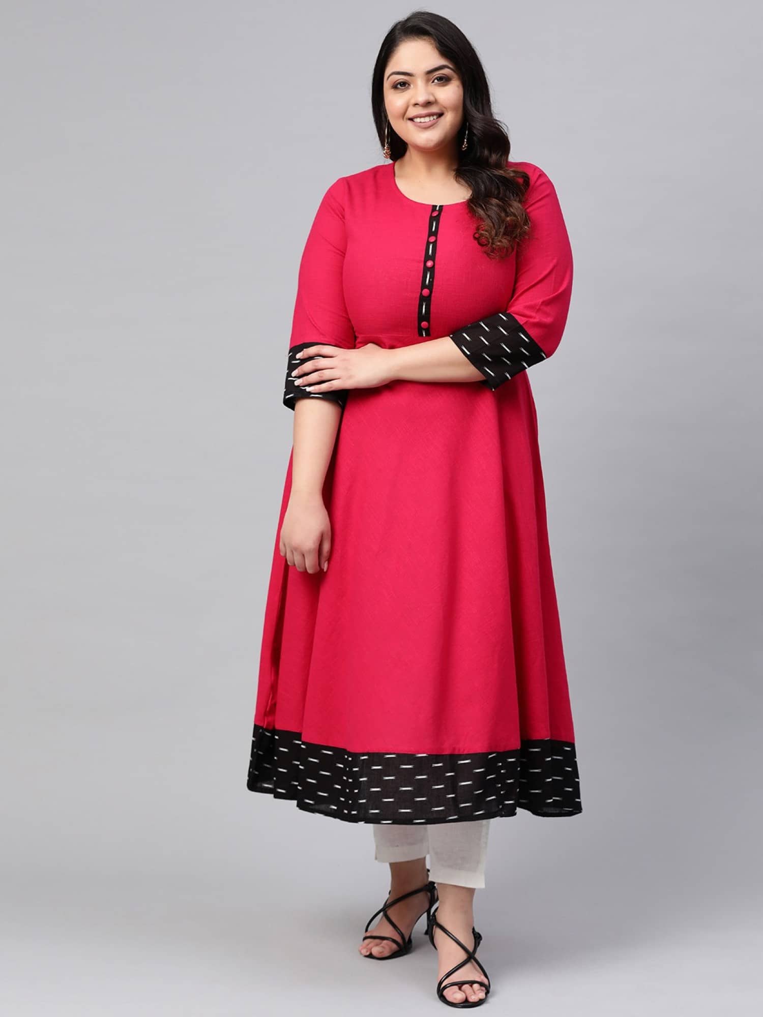 Estela - Red Cotton Blend Women's Anarkali Kurti ( Pack of 1 ) - Kurtis, Tunics | Buy online on ZillyBuy