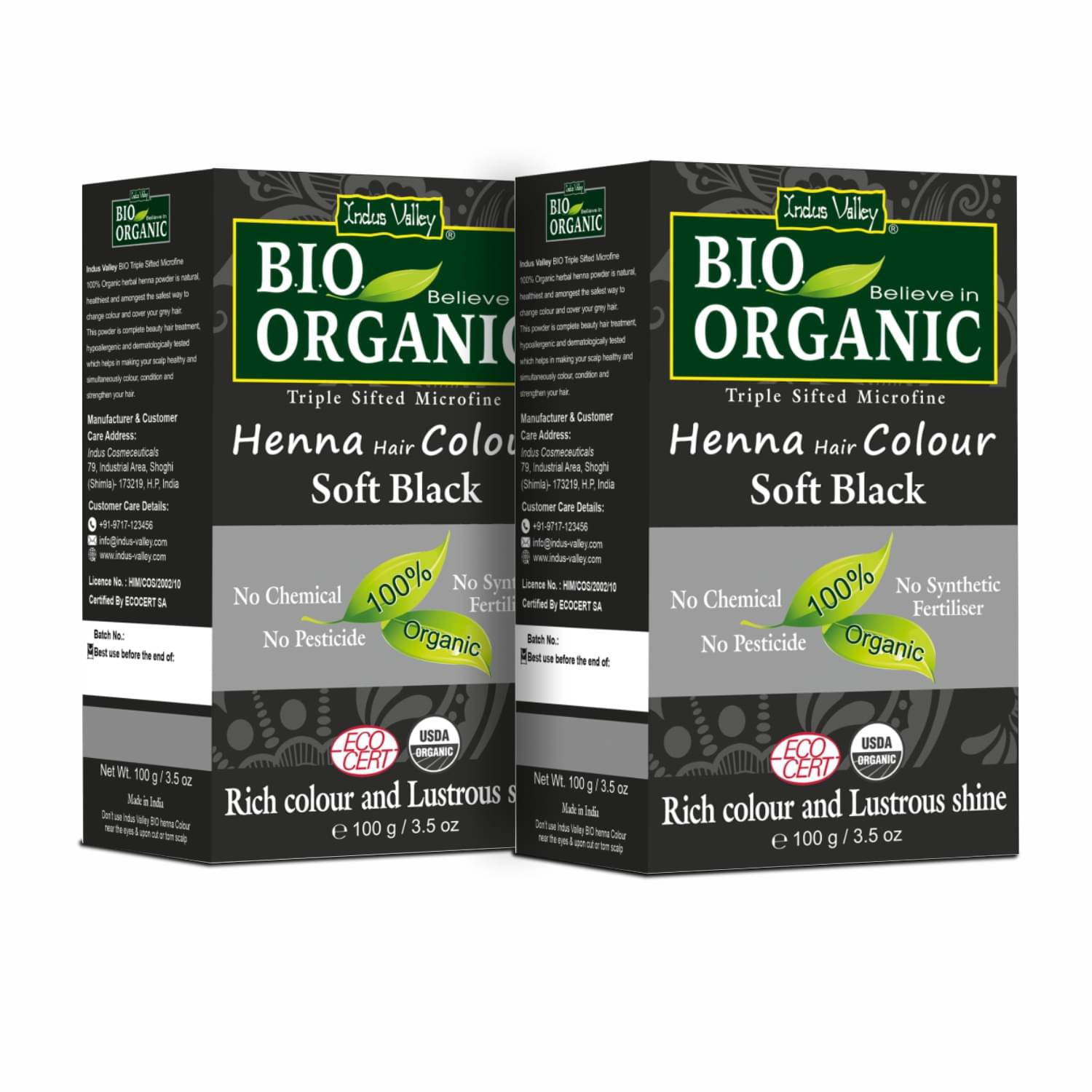 Indus Valley Natural Henna Hair Colour Soft Black for All Type of Hair Type 120*2 (Pack of 2) Indus Valley Natural Henna Hair Colour Soft Black for All Type of Hair Type 120*2 (Pack of 2)