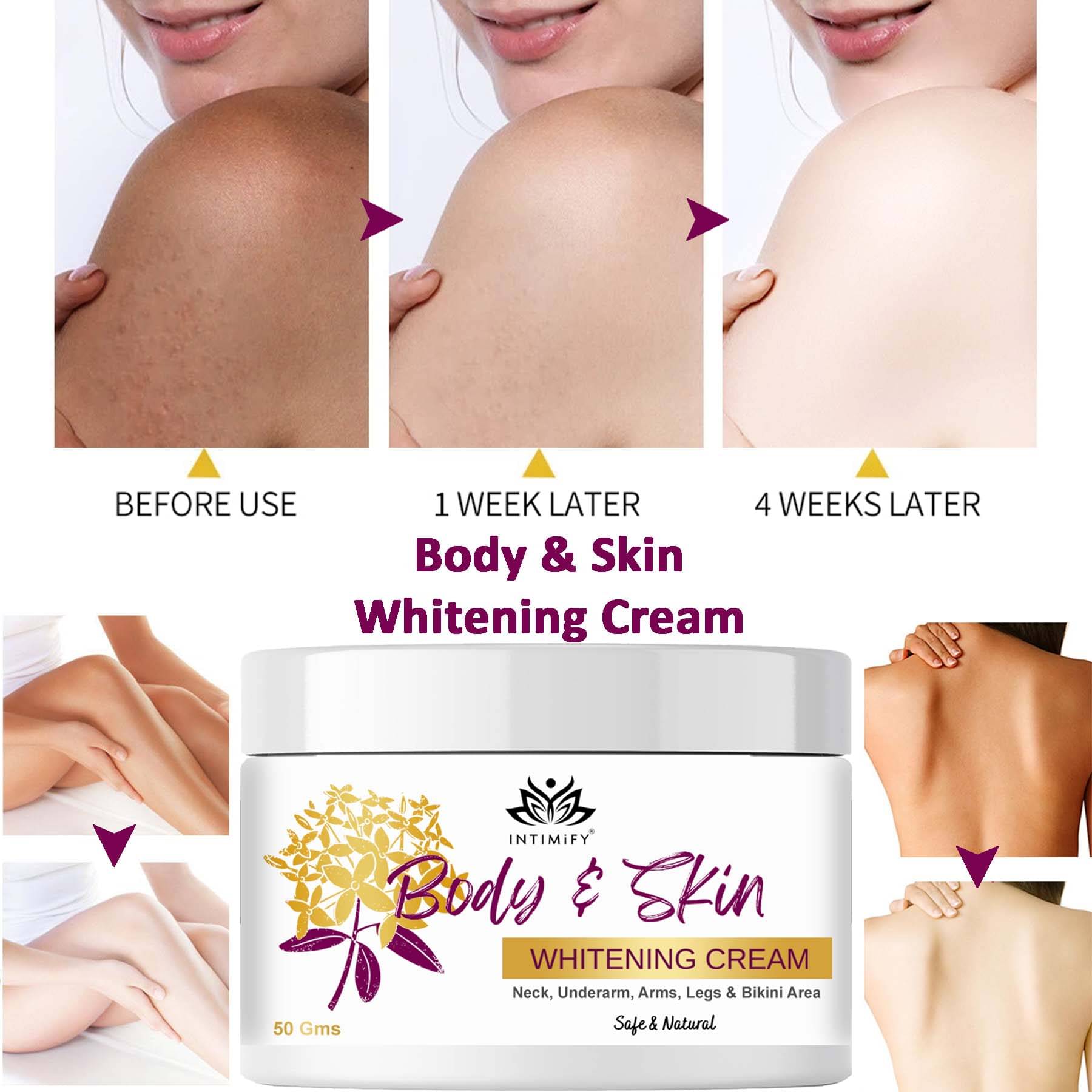    			Intimify Body whitening cream, white face cream, skin whitening cream, skin shine, underarm whitening cream, goree cream (50 gms)