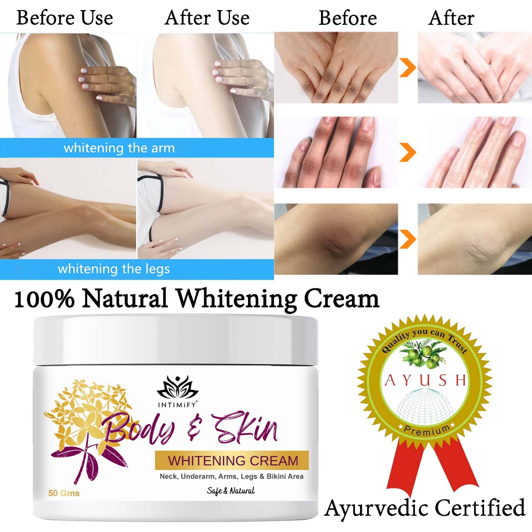     			Intimify Body whitening cream, white face cream, skin whitening cream, skin brightening cream, skin shine, goree cream (50 gms)