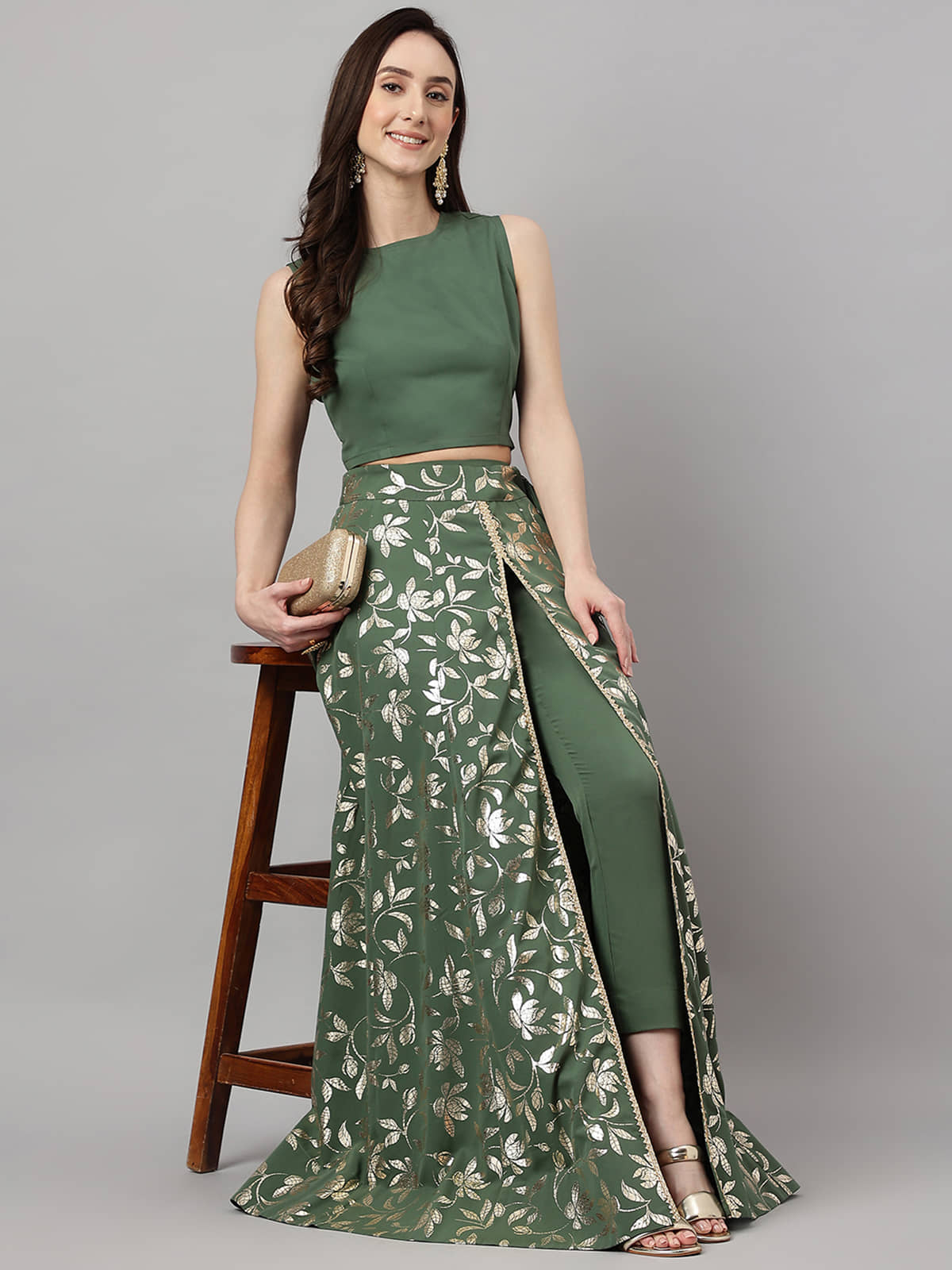 Janasya Green Crepe Straight Stitched Lehenga
