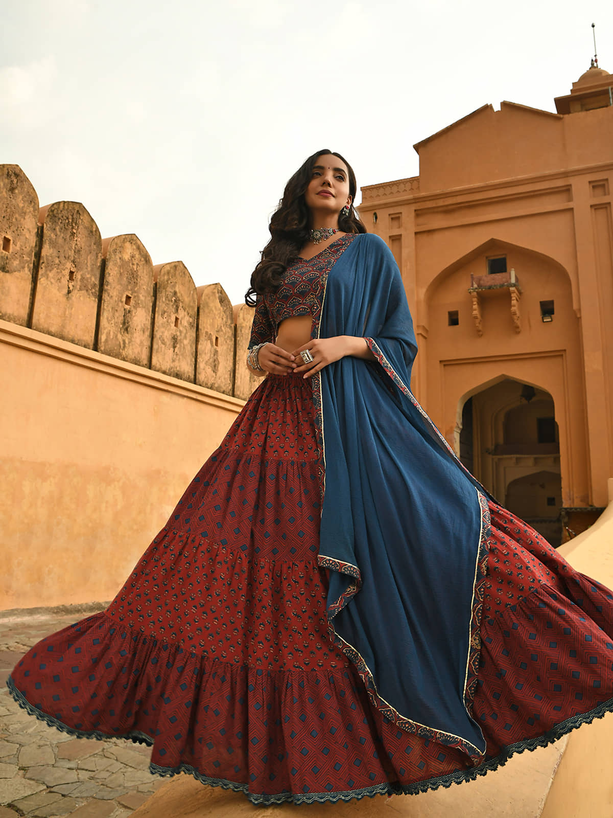 Janasya Maroon Cotton Straight Stitched Lehenga