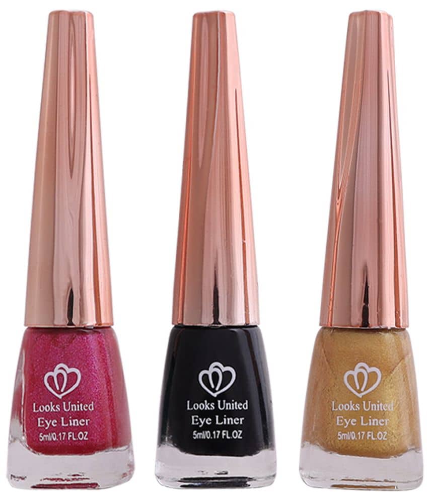 Looks United Metallic Long Lasting Intense Single Stroke Fashion Eyeliner (Metallic Blush Pink, Coal Black, Looks United Metallic Canary Yellow)Pack Of 3 - Makeup - Eyes | Buy online on ZillyBuy
