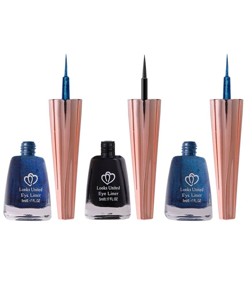 Looks United Metallic Long Lasting Intense Single Stroke Fashion Eyeliner (Matallic Admiral Blue, Coal Black, Looks United Metallic Blue Orchid)Pack Of 3 - Makeup - Eyes | Buy online on ZillyBuy