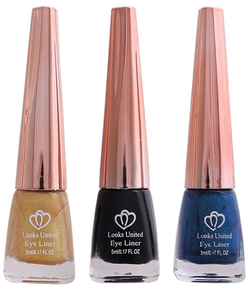 Looks United Metallic Long Lasting Intense Single Stroke Fashion Eyeliner (Metallic Canary Yellow, Coal Black, Looks United Metallic Blue Orchid)Pack Of 3 - Makeup - Eyes | Buy online on ZillyBuy