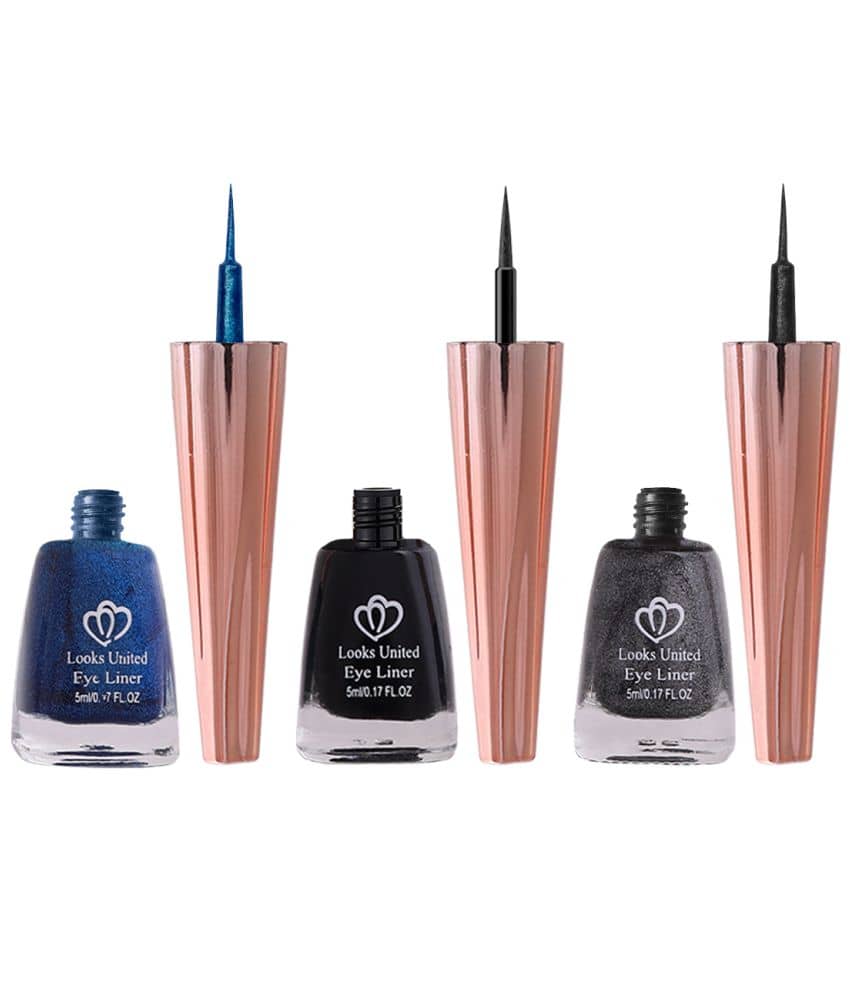 Looks United Metallic Long Lasting Intense Single Stroke Fashion Eyeliner (Metallic Admiral Blue, Coal Black, Looks United Metallic Charcoal)Pack Of 3 - Makeup - Eyes | Buy online on ZillyBuy