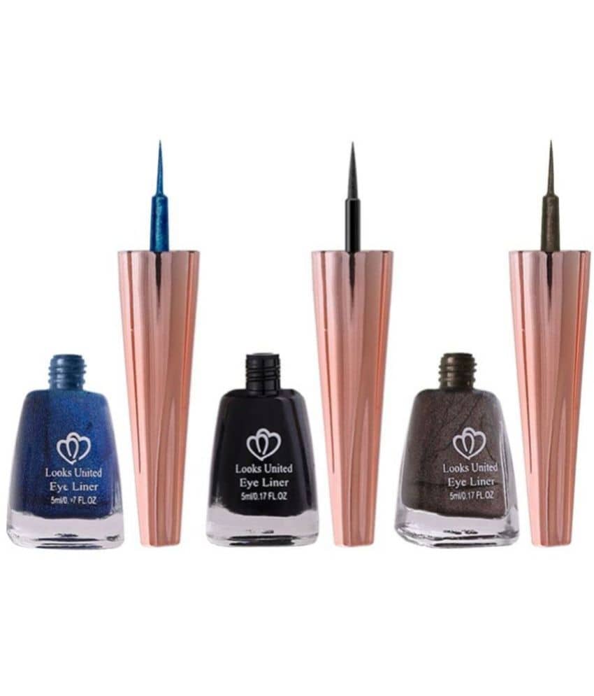 Looks United Metallic Long Lasting Intense Single Stroke Fashion Eyeliner (Metallic Admiral Blue, Coal Black, Looks United Metallic Brunette Brown)Pack Of 3 - Makeup - Eyes | Buy online on ZillyBuy