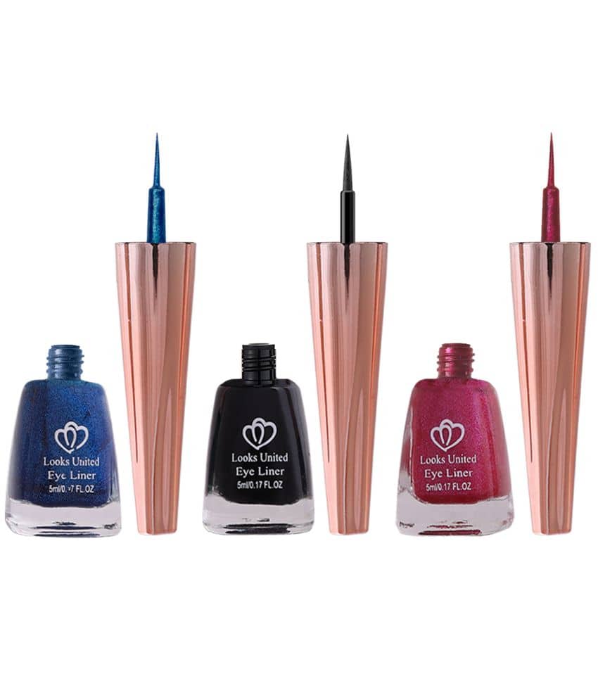 Looks United Metallic Long Lasting Intense Single Stroke Fashion Eyeliner (Metallic Admiral Blue, Coal Black, Looks United Metallic Blush Pink)Pack Of 3 - Makeup - Eyes | Buy online on ZillyBuy