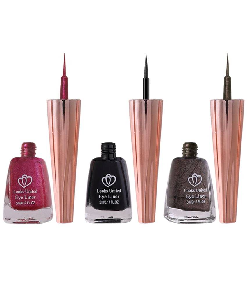     			Looks United Metallic Long Lasting Intense Single Stroke Fashion Eyeliner (Metallic Blush Pink, Coal Black, Looks United Metallic Brunette Brown)Pack Of 3