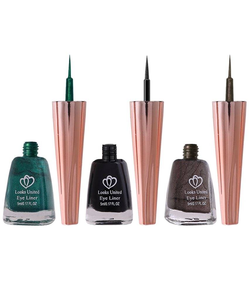     			Looks United Metallic Long Lasting Intense Single Stroke Fashion Eyeliner (Metallic Forest Green, Coal Black, Matallic Brunette Brown)Pack Of 3