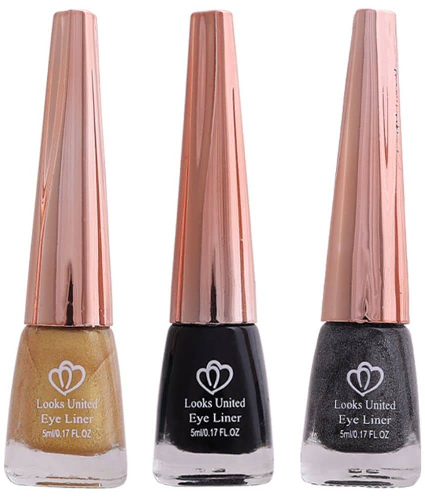 Looks United Metallic Long Lasting Intense Single Stroke Fashion Eyeliner (Metallic Canary Yellow, Coal Black, Looks United Metallic Charcoal)Pack Of 3 - Makeup - Eyes | Buy online on ZillyBuy