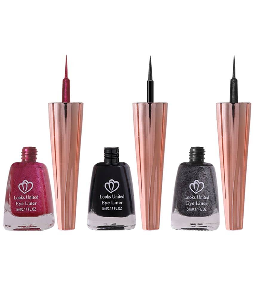 Looks United Metallic Long Lasting Intense Single Stroke Fashion Eyeliner (Metallic Blush Pink, Coal Black, Looks United Metallic Charcoal)Pack Of 3 - Makeup - Eyes | Buy online on ZillyBuy