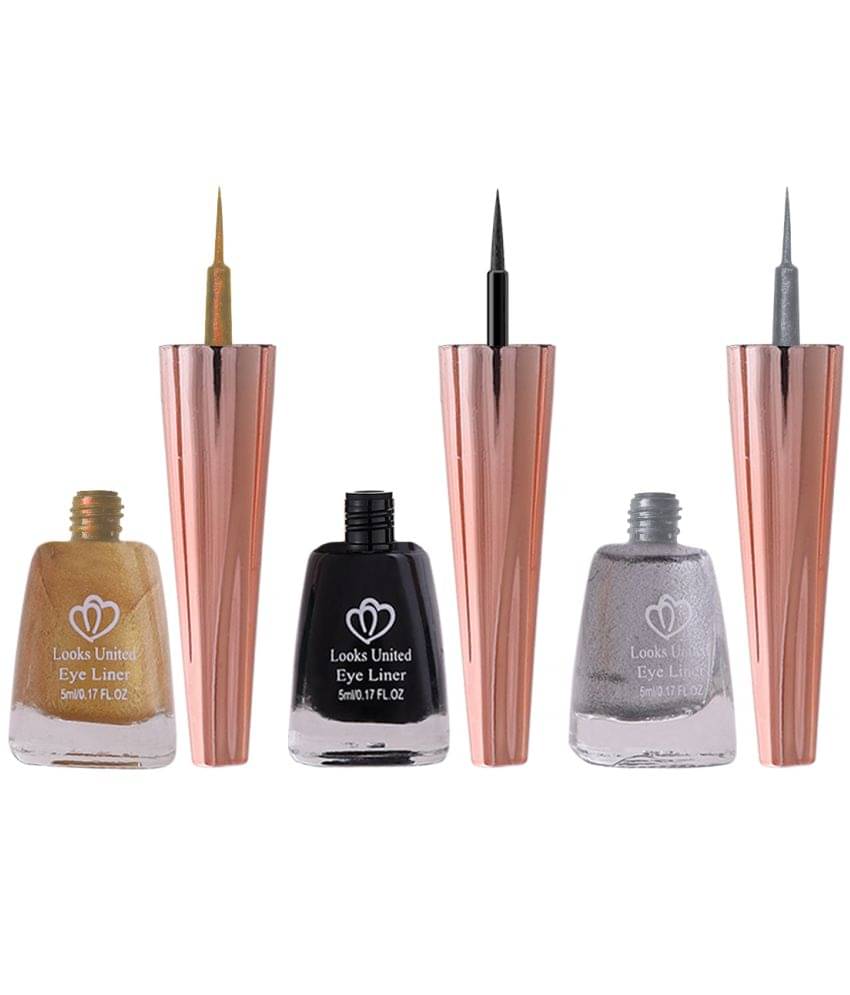 Looks United Metallic Long Lasting Intense Single Stroke Fashion Eyeliner (Metallic Canary Yellow, Coal Black, Pearl River Silver)Pack Of 3     			Looks United Metallic Long Lasting Intense Single Stroke Fashion Eyeliner (Metallic Canary Yellow, Coal Black, Pearl River Silver)Pack Of 3