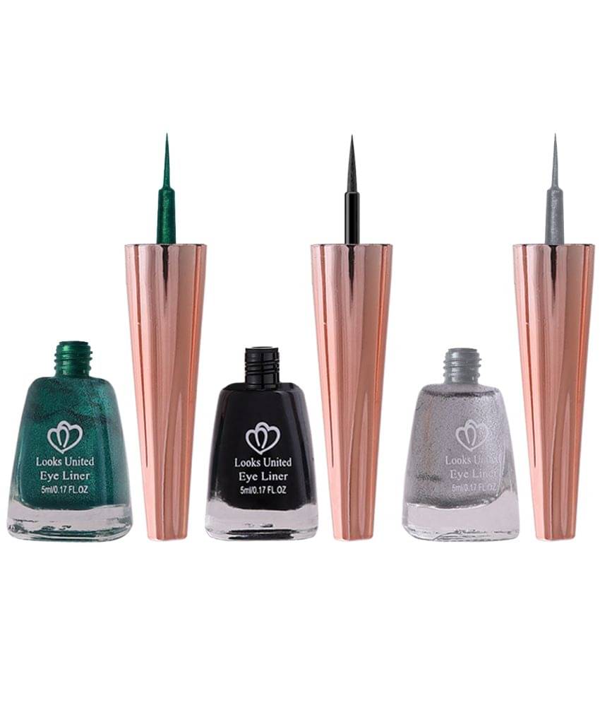     			Looks United Metallic Long Lasting Intense Single Stroke Fashion Eyeliner (Metallic Forest Green, Coal Black, Pearl River Silver)Pack Of 3