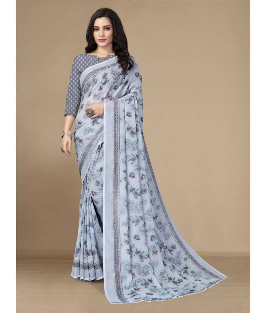 Rekha Maniyar Georgette Printed Saree With Unstitched Blouse Piece ( Grey ) - Sarees | Buy online on ZillyBuy