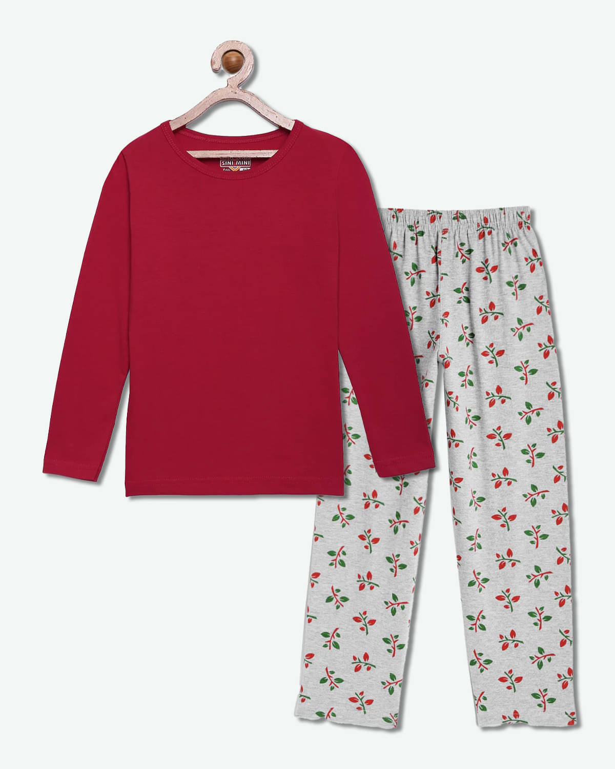     			Sini Mini Pack of 1 Girls Cotton Top With Pajama ( Barn Red )