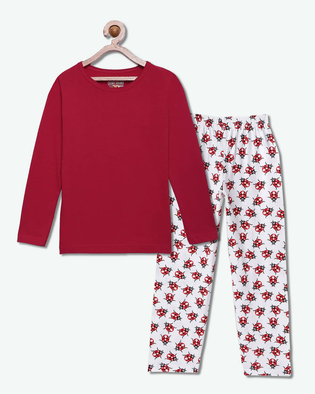     			Sini Mini Pack of 1 Girls Cotton Top With Pajama ( Barn Red )