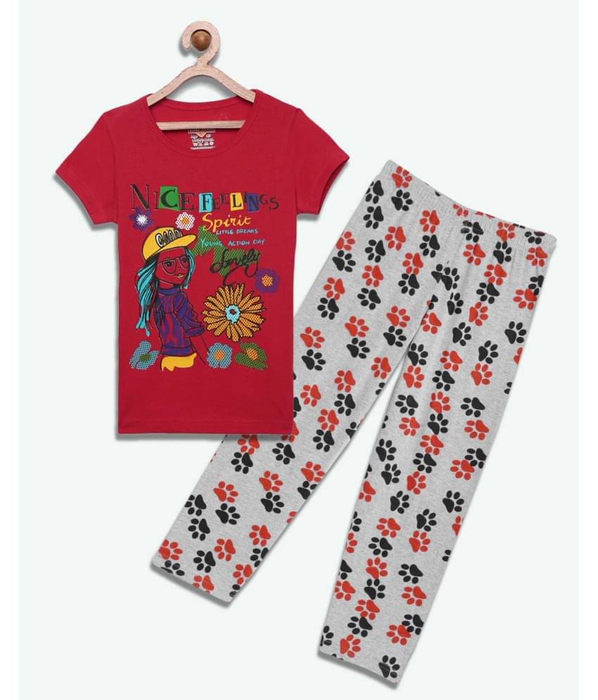     			Sini Mini Pack of 1 Girls Cotton Top With Pants ( Barn Red )
