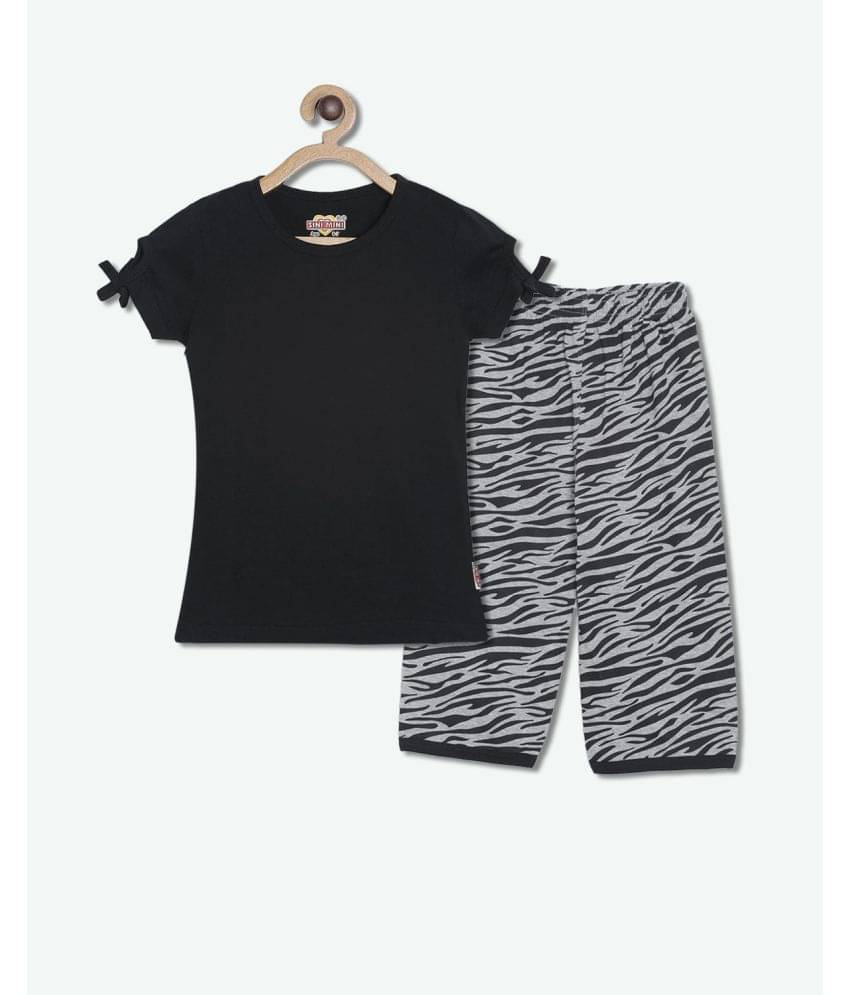     			Sini Mini Pack of 1 Girls Cotton Top With Capris ( Black )