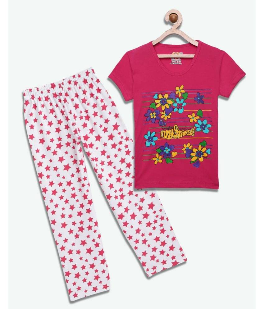     			Sini Mini Pack of 1 Girls Cotton Top With Pants ( Bright Pink )