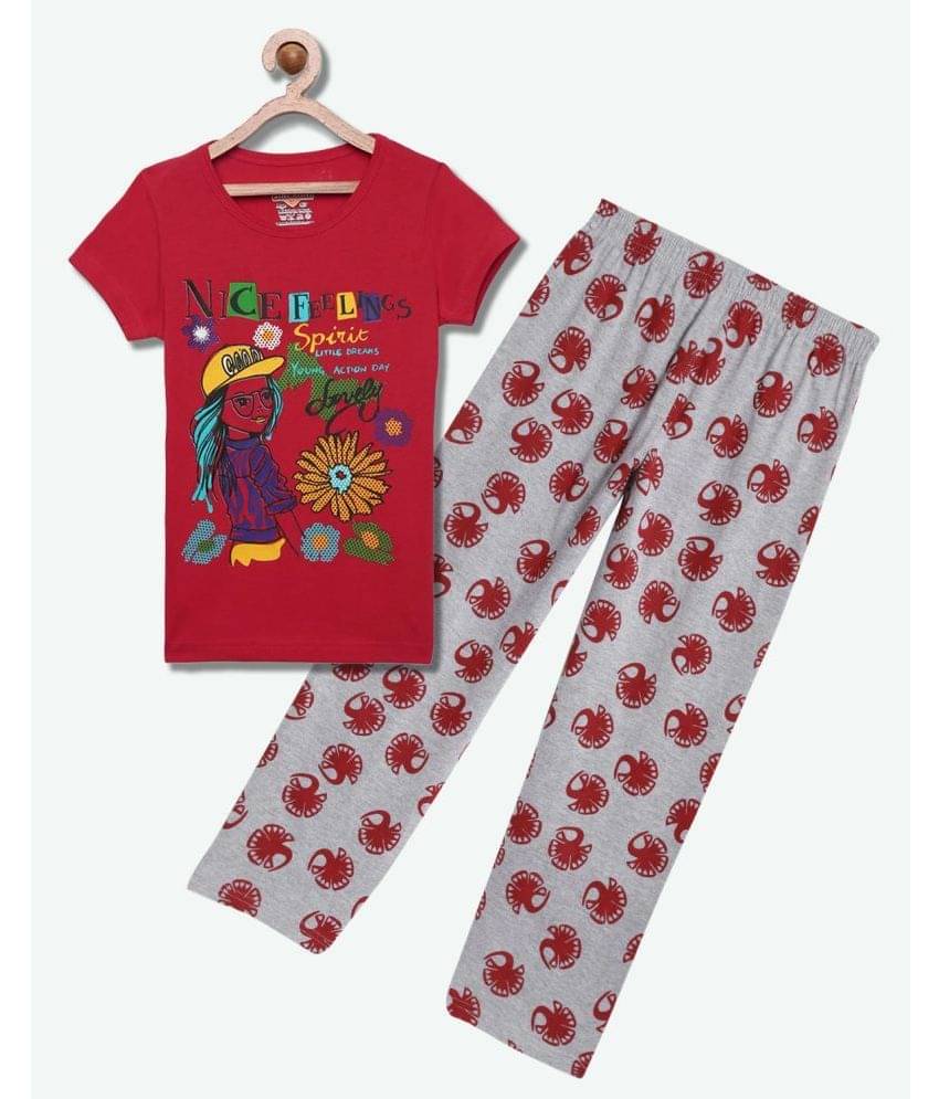     			Sini Mini Pack of 1 Girls Cotton Top With Pajama ( Dark Red )